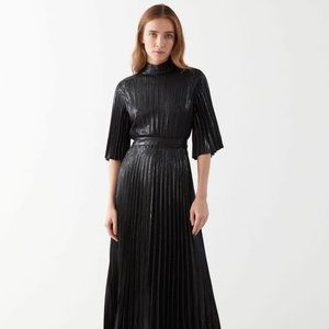 metallic pleated maxi dress